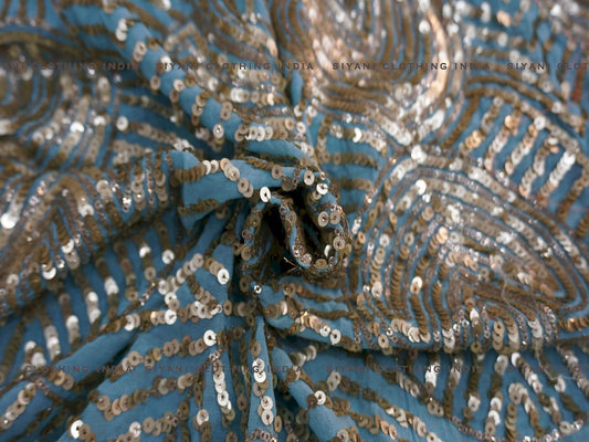 Siyani Blue Sequins Embroidered Georgette Fabric