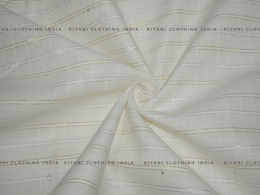 Siyani White Cotton Dobby Lurex Stripes Fabric