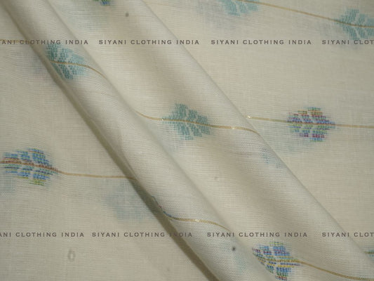 Cream Cotton Dobby Lurex Leaf Pattern Fabric - Siyani Clothing India
