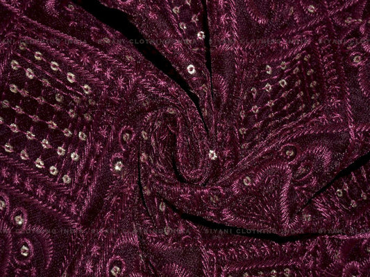 Siyani Dark Wine Sequins And Thread Embroidered Velvet Fabric