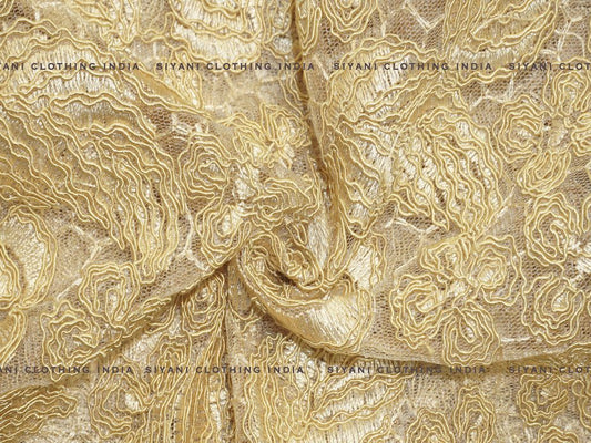 Siyani Mustard Thread Embroidered Net Fabric