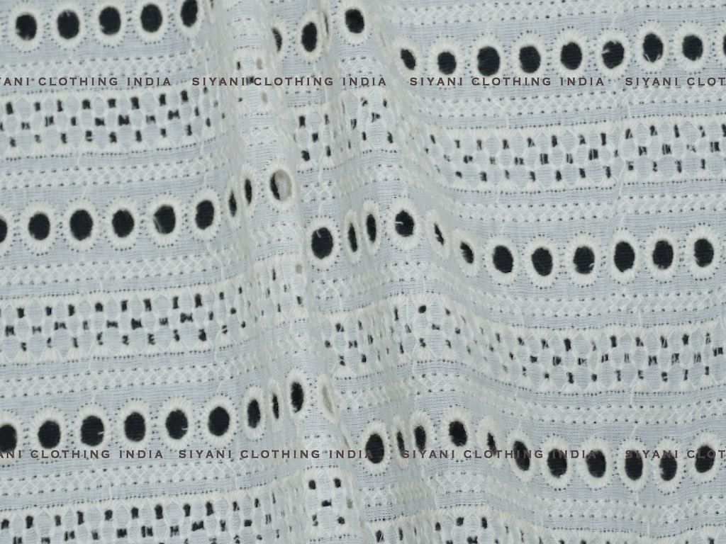Kora Cotton Dyeable Cutwork Holes And Stripes Chikankari Embroidered Fabric - Siyani Clothing India