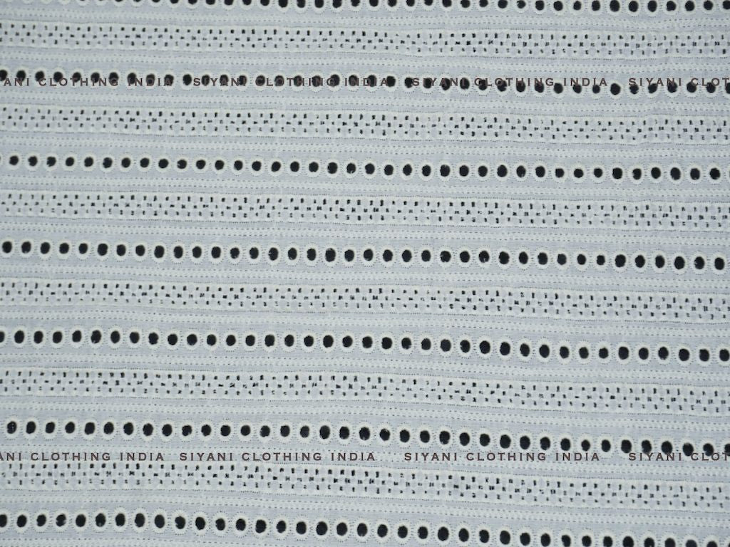 Kora Cotton Dyeable Cutwork Holes And Stripes Chikankari Embroidered Fabric - Siyani Clothing India