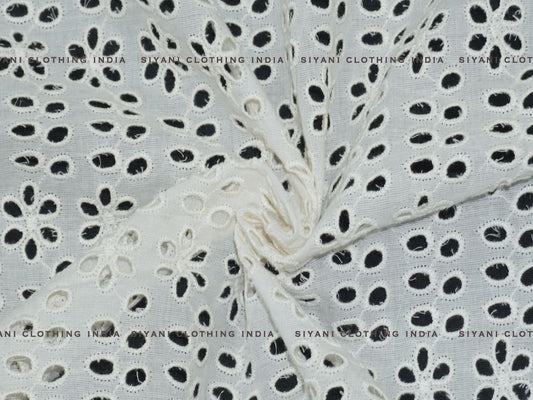 Siyani Kora Cotton Dyeable Cutwork Floral And Leaf Chikankari Embroidered Fabric