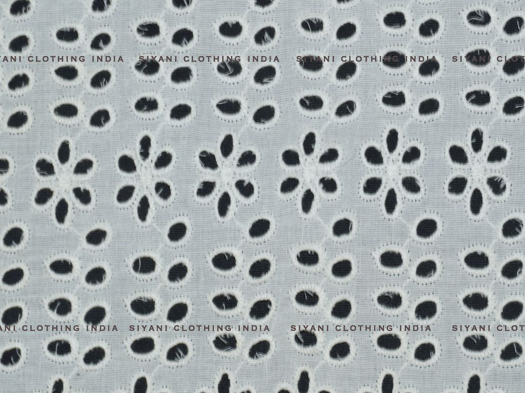 Kora Cotton Dyeable Cutwork Floral And Leaf Chikankari Embroidered Fabric - Siyani Clothing India