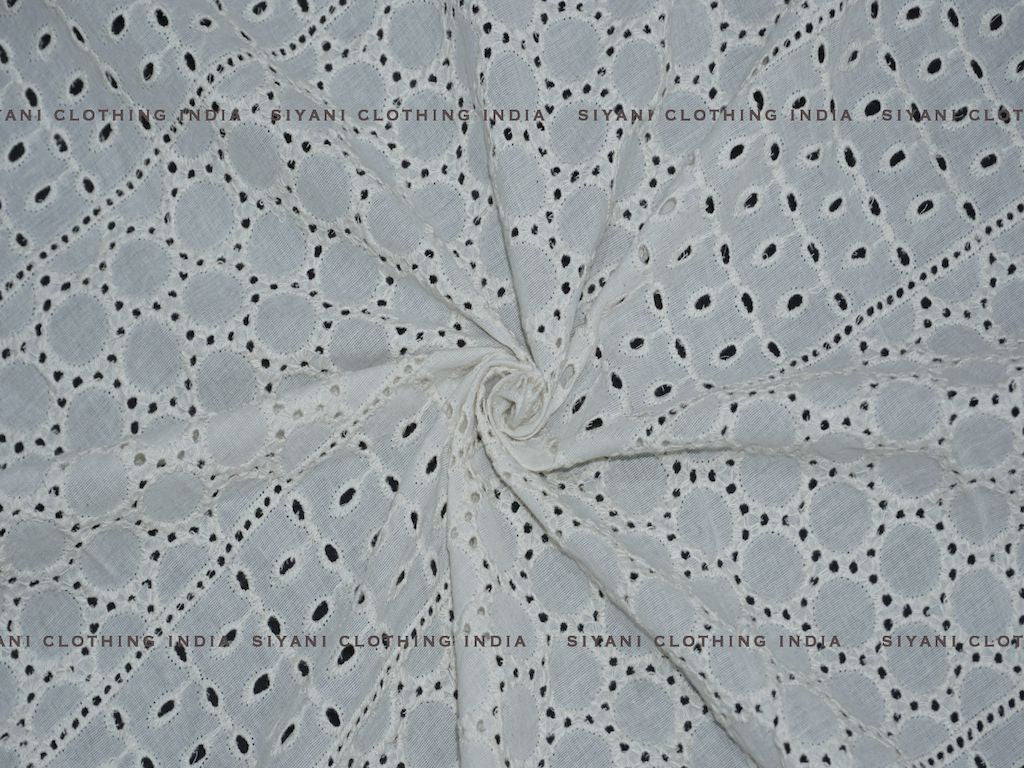 Kora Cotton Dyeable Cutwork Football Pattern Chikankari Embroidered Fabric - Siyani Clothing India