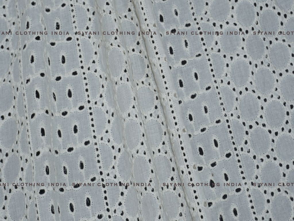 Kora Cotton Dyeable Cutwork Football Pattern Chikankari Embroidered Fabric - Siyani Clothing India