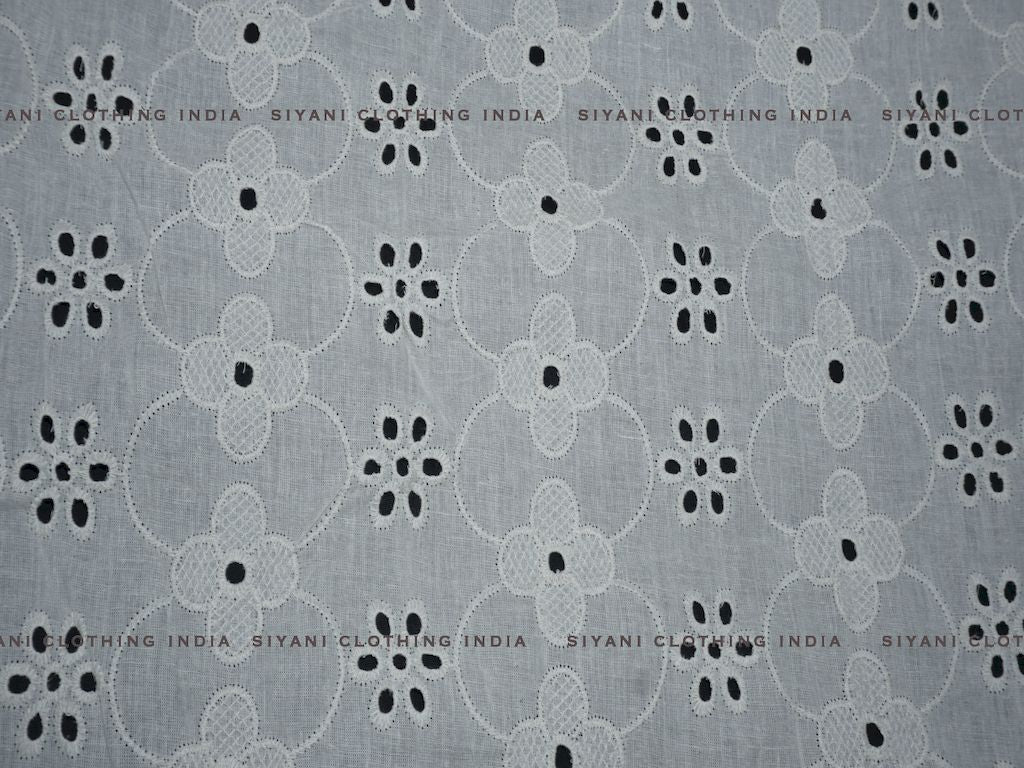 Kora Cotton Dyeable Cutwork Flowers And Thread Chikankari Embroidered Fabric - Siyani Clothing India