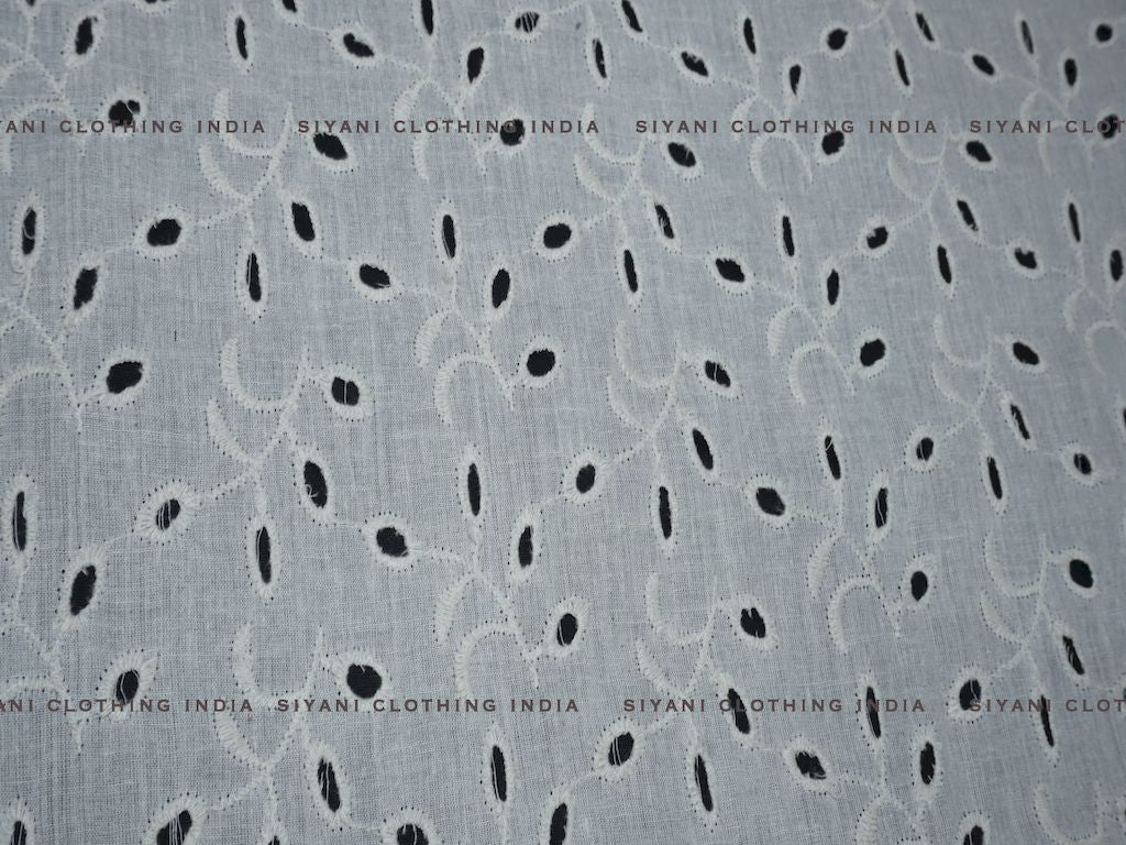 Kora Cotton Dyeable Cutwork Leaf Pattern Chikankari Embroidered Fabric - Siyani Clothing India