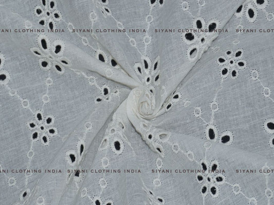 Siyani Kora Cotton Dyeable Cutwork Floral Chain Pattern Chikankari Embroidered Fabric