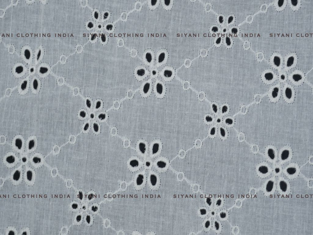 Kora Cotton Dyeable Cutwork Floral Chain Pattern Chikankari Embroidered Fabric - Siyani Clothing India