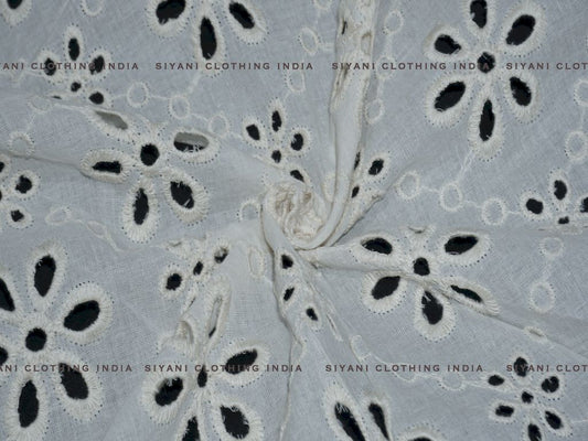 Siyani Kora Cotton Dyeable Cutwork Floral Abstract Pattern Chikankari Embroidered Fabric