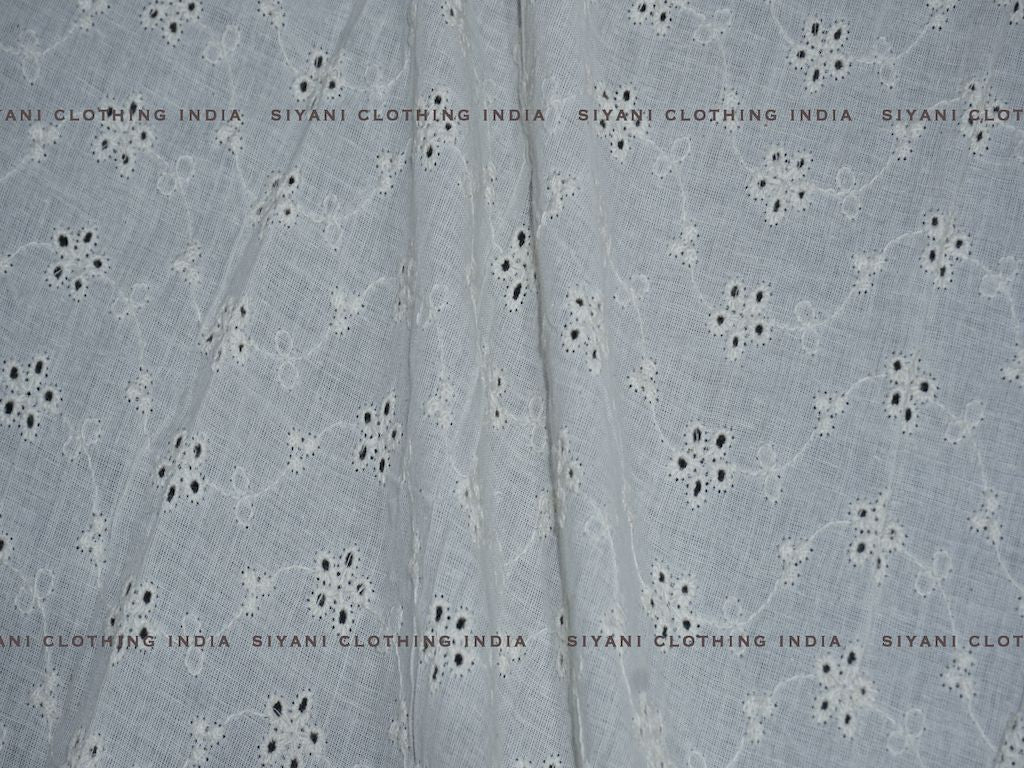 Kora Cotton Dyeable Cutwork Flower Pattern Chikankari Embroidered Fabric - Siyani Clothing India