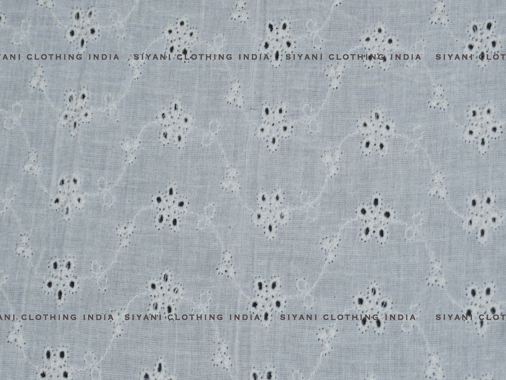 Kora Cotton Dyeable Cutwork Flower Pattern Chikankari Embroidered Fabric - Siyani Clothing India