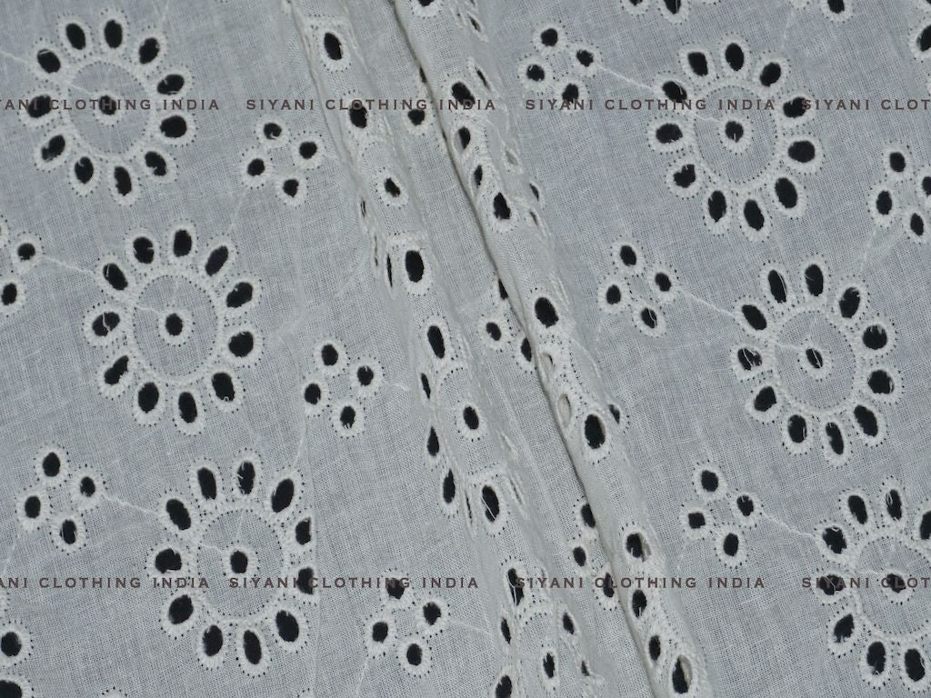 Kora Cotton Dyeable Chakra Pattern Chikankari Embroidered Fabric - Siyani Clothing India