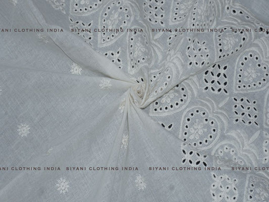 Siyani Kora Cotton Dyeable Border Pattern Chikankari Embroidered Fabric