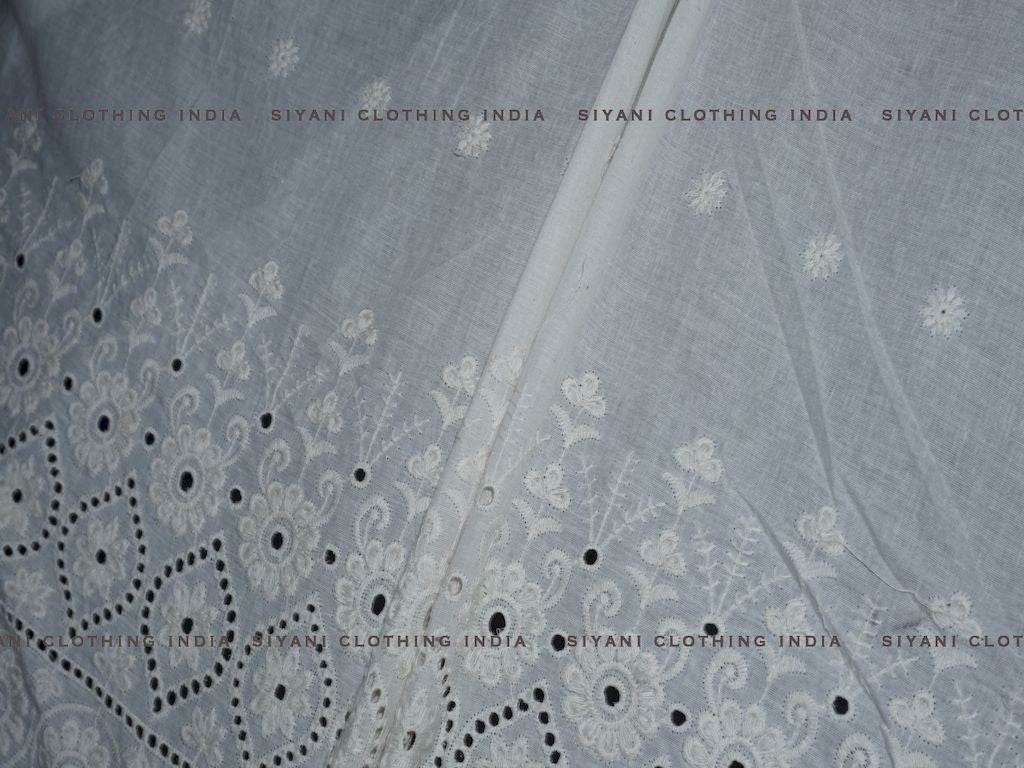 Kora Cotton Dyeable Floral Border Pattern Chikankari Embroidered Fabric - Siyani Clothing India