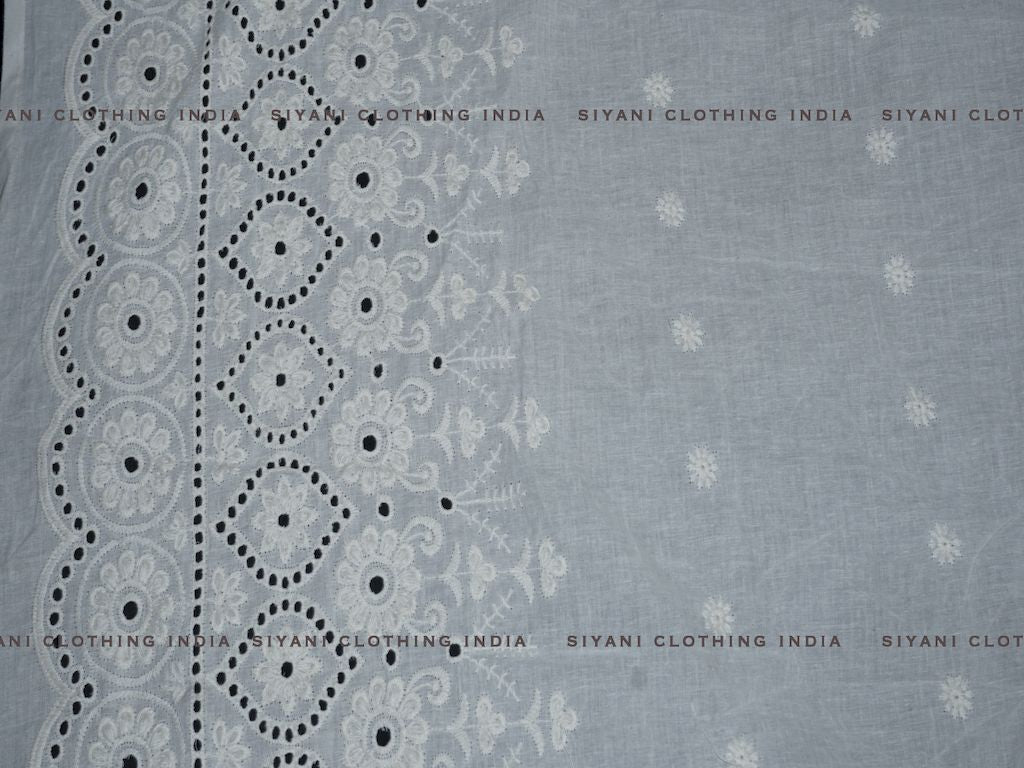 Kora Cotton Dyeable Floral Border Pattern Chikankari Embroidered Fabric - Siyani Clothing India