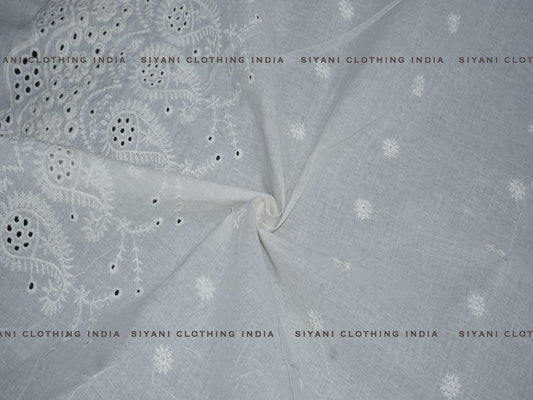 Siyani Kora Cotton Dyeable Kalash Border Pattern Chikankari Embroidered Fabric