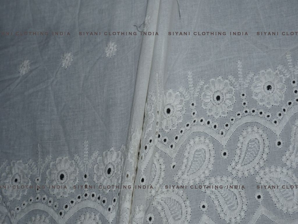 Kora Cotton Dyeable Border Pattern Chikankari Embroidered Fabric - Siyani Clothing India