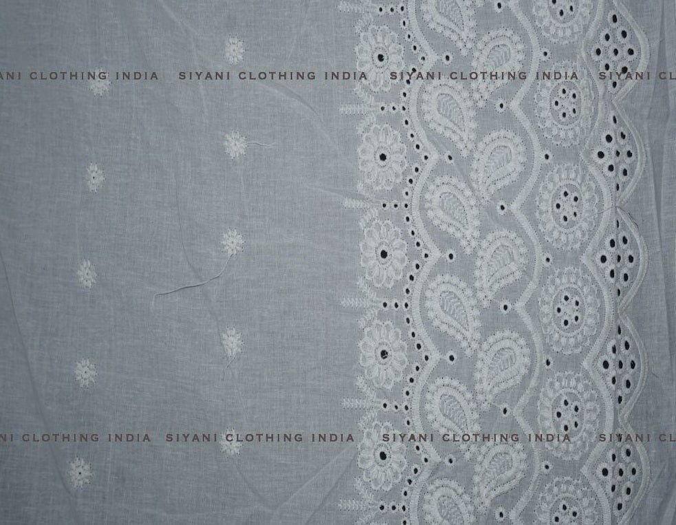 Kora Cotton Dyeable Border Pattern Chikankari Embroidered Fabric - Siyani Clothing India