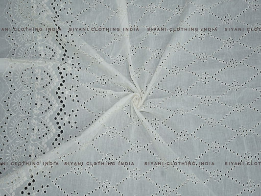 Siyani Kora Cotton Dyeable Border And All Over Abstract Design Chikankari Embroidered Fabric