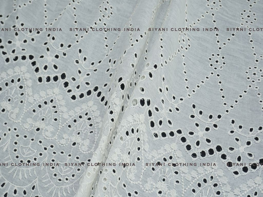 Kora Cotton Dyeable Border And All Over Abstract Design Chikankari Embroidered Fabric - Siyani Clothing India