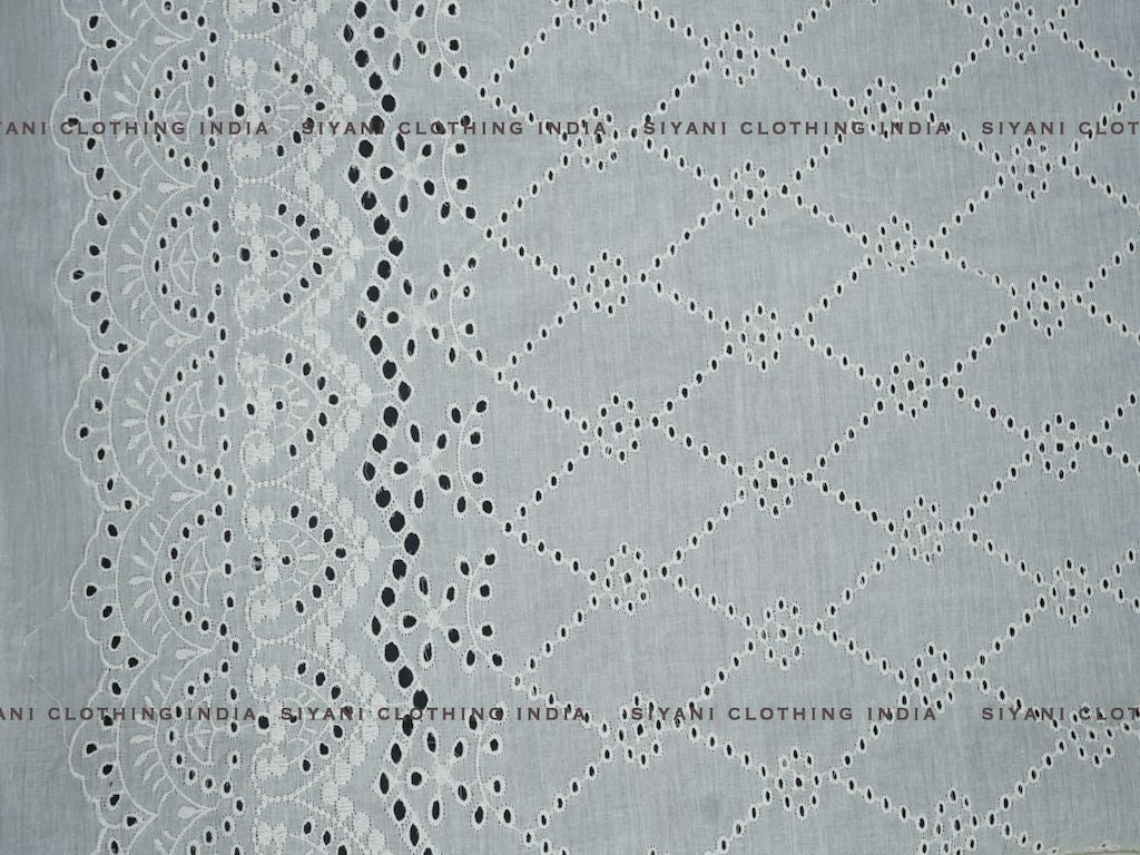 Kora Cotton Dyeable Border And All Over Abstract Design Chikankari Embroidered Fabric - Siyani Clothing India