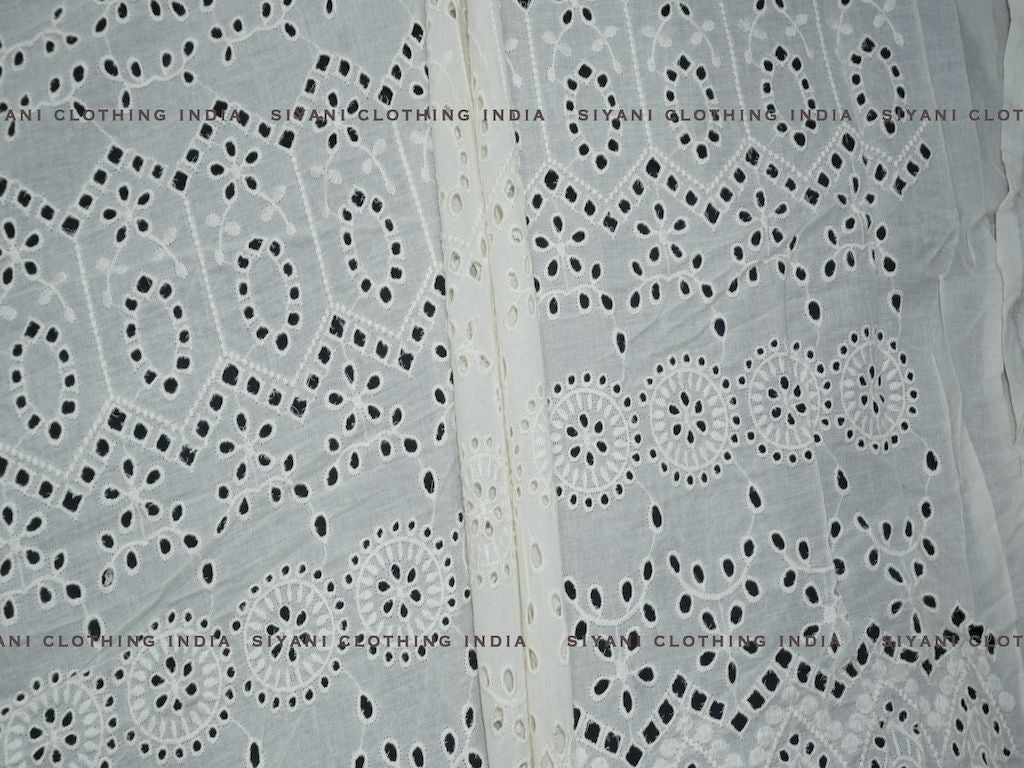 Kora Cotton Dyeable Chakra And Kalash Pattern Chikankari Embroidered Fabric - Siyani Clothing India