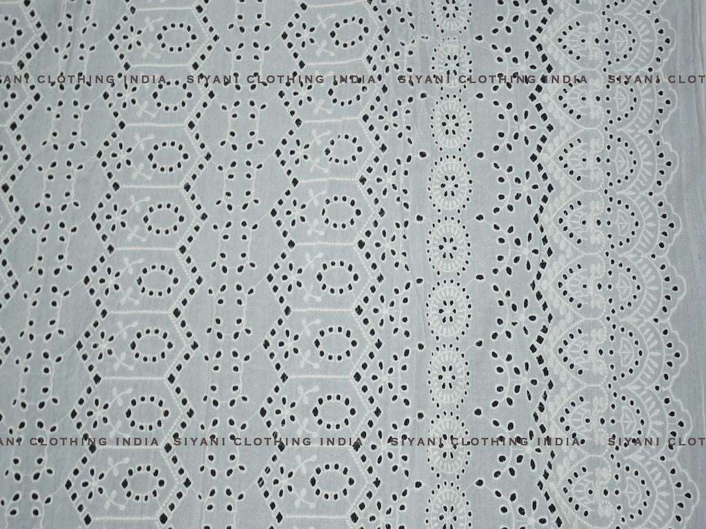 Kora Cotton Dyeable Chakra And Kalash Pattern Chikankari Embroidered Fabric - Siyani Clothing India