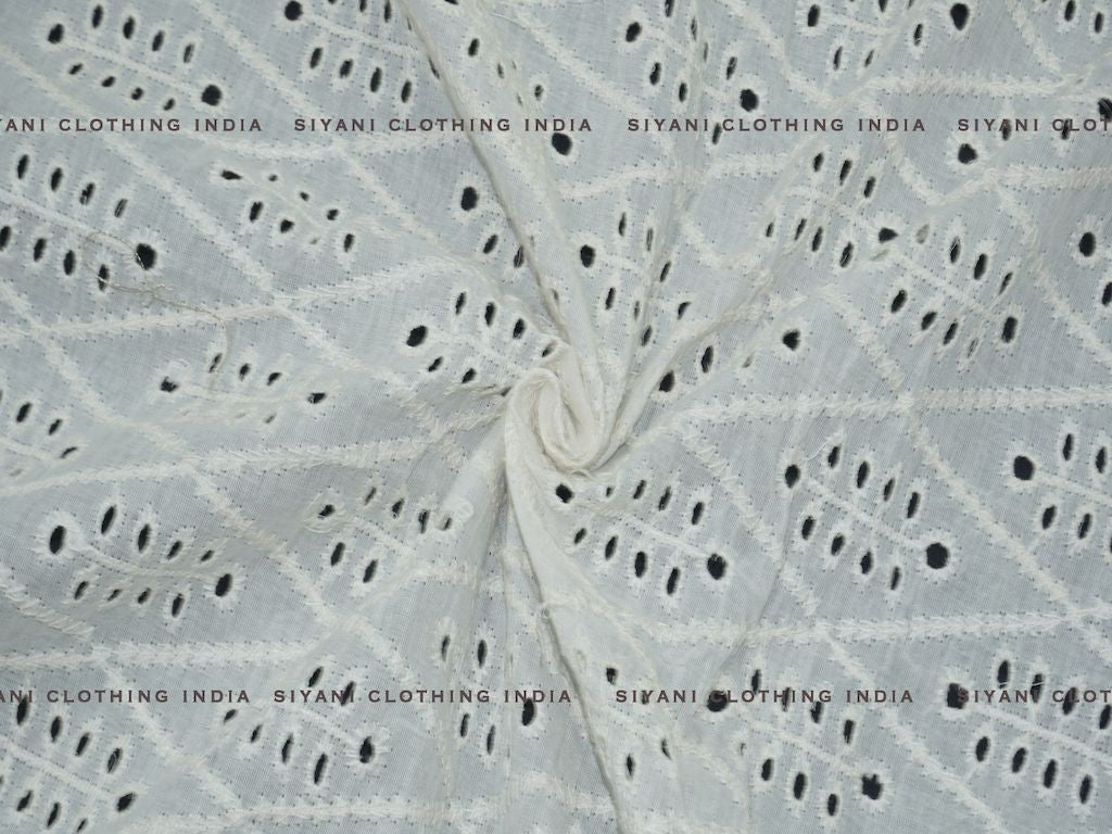 Siyani Kora Cotton Dyeable Abstract Pattern Chikankari Embroidered Fabric
