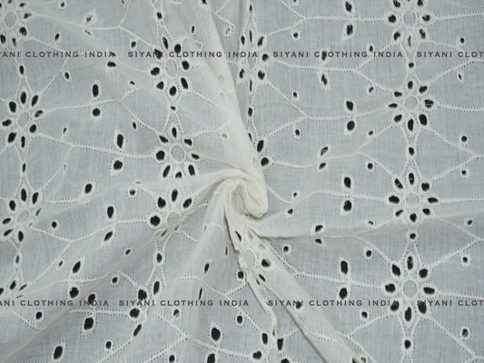 Siyani Kora Cotton Dyeable Arrow And Floral Pattern Chikankari Embroidered Fabric