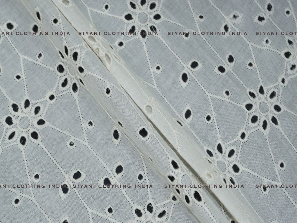 Kora Cotton Dyeable Arrow And Floral Pattern Chikankari Embroidered Fabric - Siyani Clothing India