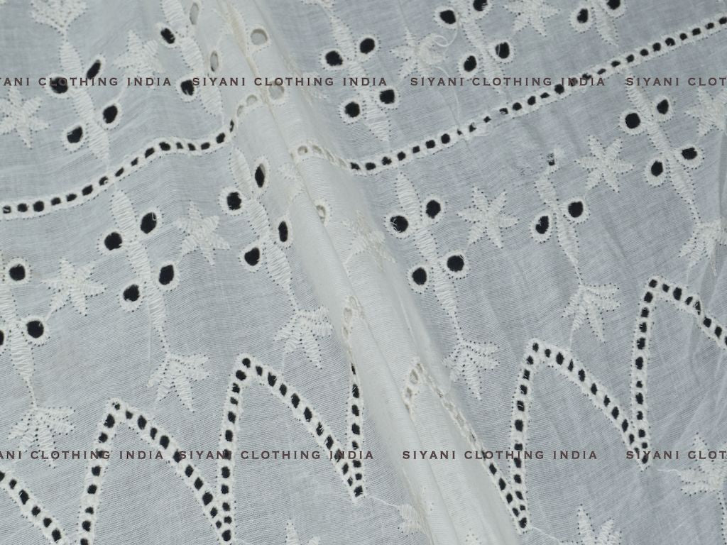 Kora Cotton Dyeable Cutwork Chikankari Embroidered Fabric - Siyani Clothing India
