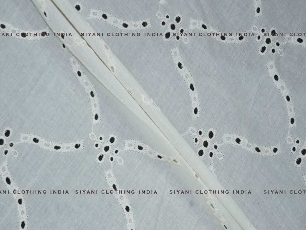 Kora Cotton Dyeable Zigzag Pattern Chikankari Schiffli Embroidered Fabric - Siyani Clothing India