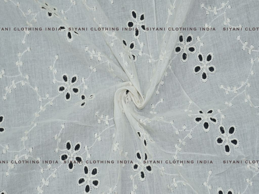 Siyani Kora Cotton Dyeable Cutwork Floral Pattern Chikankari Schiffli Embroidered Fabric