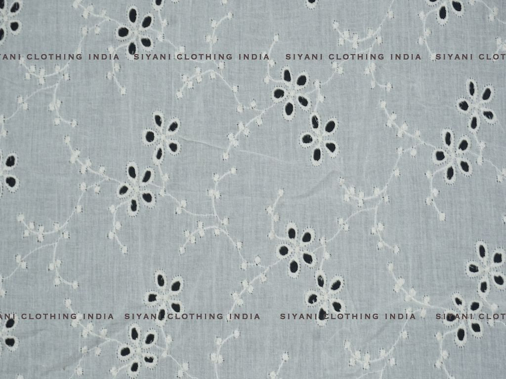 Kora Cotton Dyeable Cutwork Floral Pattern Chikankari Schiffli Embroidered Fabric - Siyani Clothing India