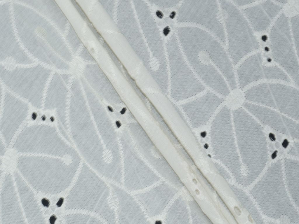 Kora Cotton Dyeable Cutwork Leaf Pattern Chikankari Schiffli Embroidered Fabric - Siyani Clothing India