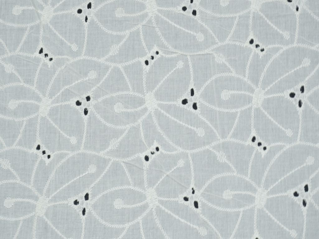 Kora Cotton Dyeable Cutwork Leaf Pattern Chikankari Schiffli Embroidered Fabric - Siyani Clothing India