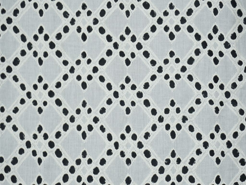 Kora Cotton Dyeable Cutwork Polygon Pattern Chikankari Schiffli Embroidered Fabric - Siyani Clothing India