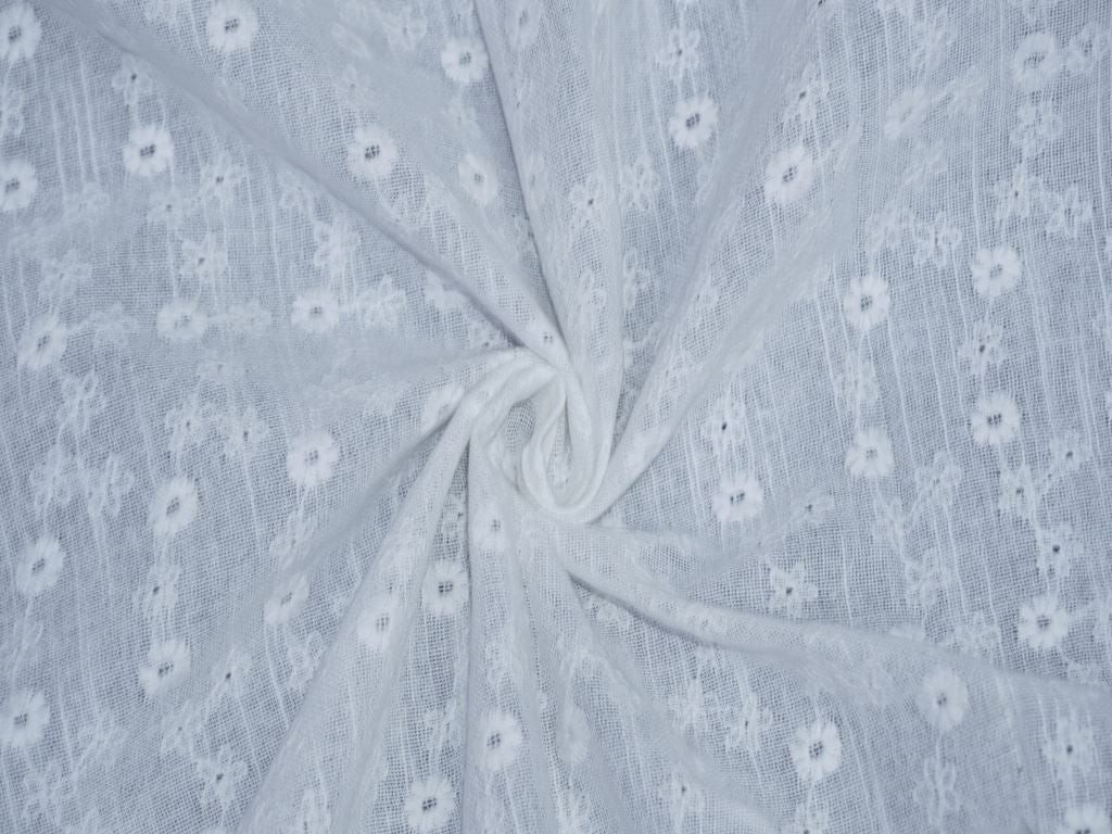 White Cotton Dyeable Small Floral Pattern Chikankari Schiffli