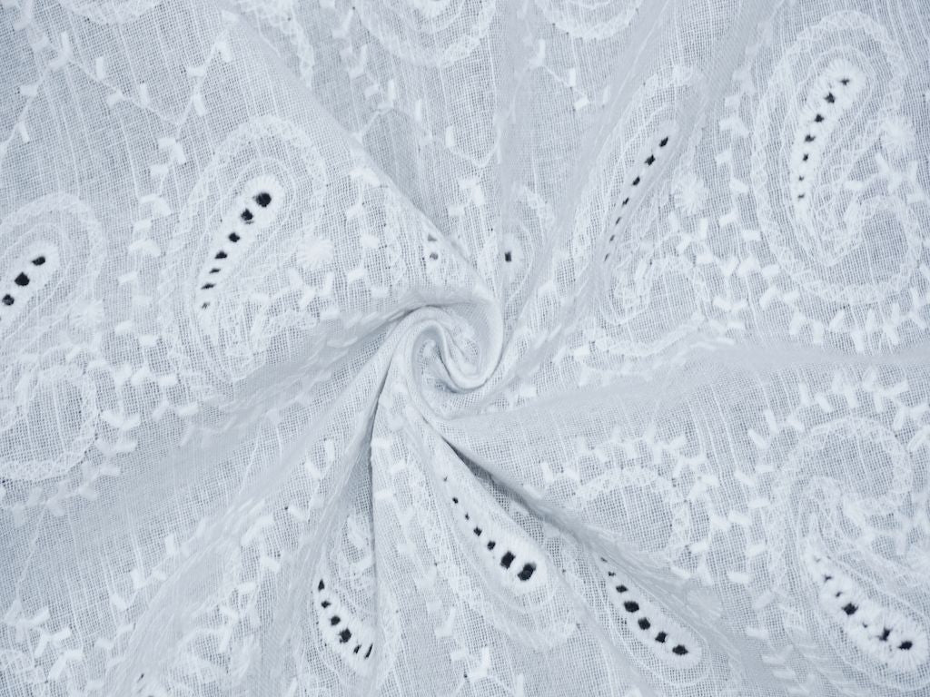 Siyani White Cotton Dyeable Cutwork Kalash Pattern Chikankari Schiffli Embroidered Fabric