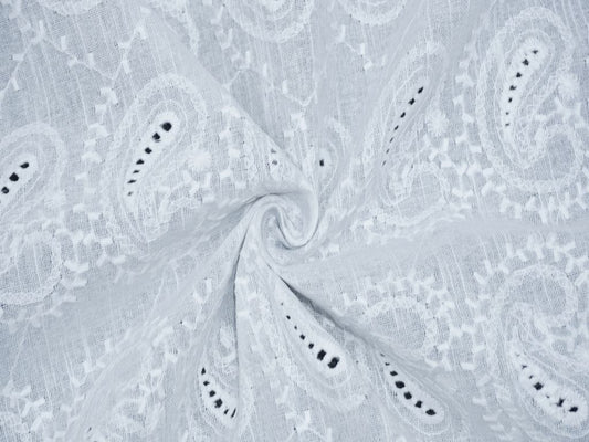 Siyani White Cotton Dyeable Cutwork Kalash Pattern Chikankari Schiffli Embroidered Fabric