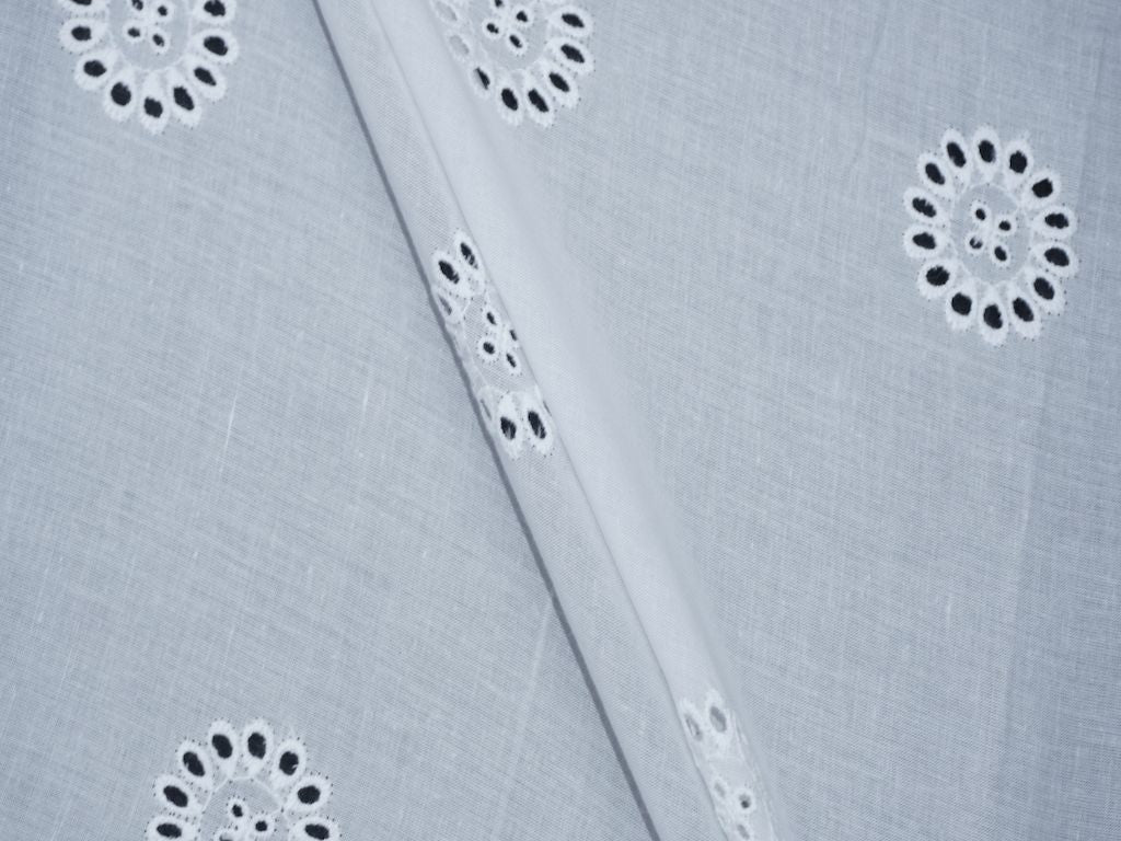 White Cotton Dyeable Cutwork Flower Pattern Chikankari Schiffli Embroidered Fabric - Siyani Clothing India
