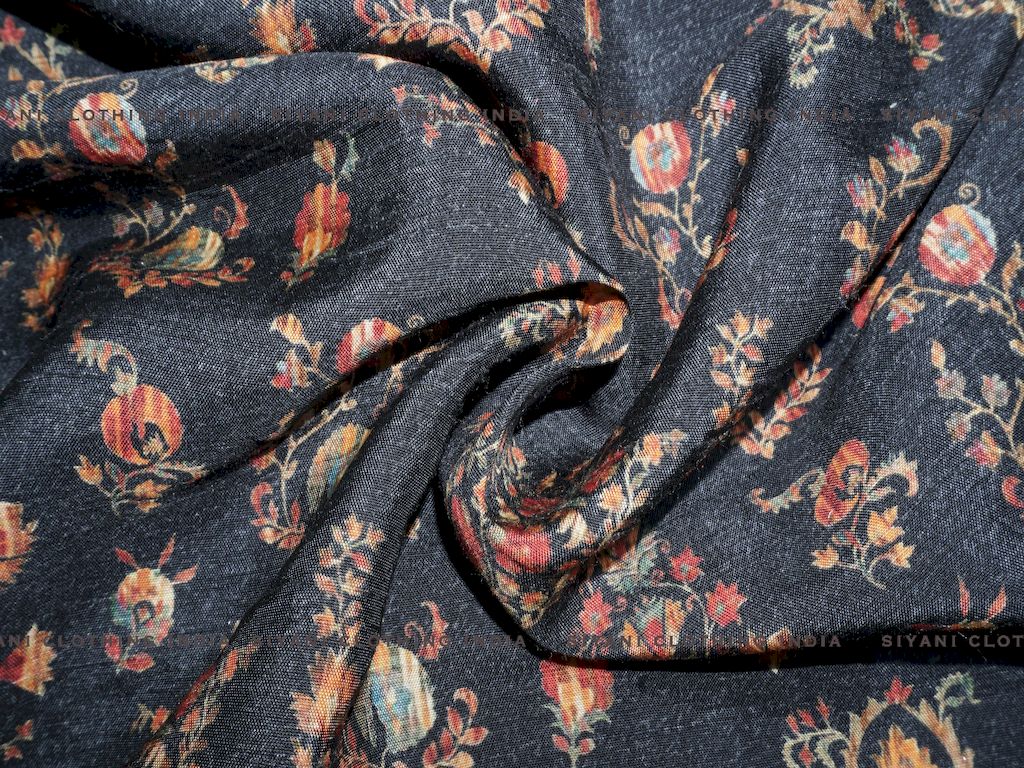 Black With Lurex Floral Print Rayon Fabric