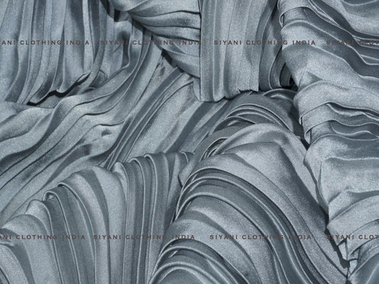 Silver Pleated Satin Georgette Fabric - Siyani Clothing India