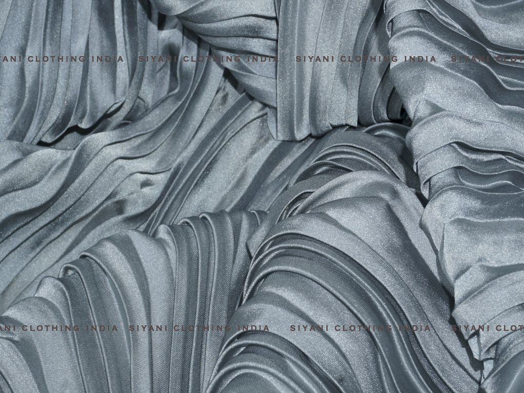 Silver Pleated Satin Georgette Fabric - Siyani Clothing India