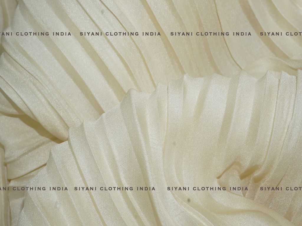 Cream Pleated Satin Georgette Fabric - Siyani Clothing India