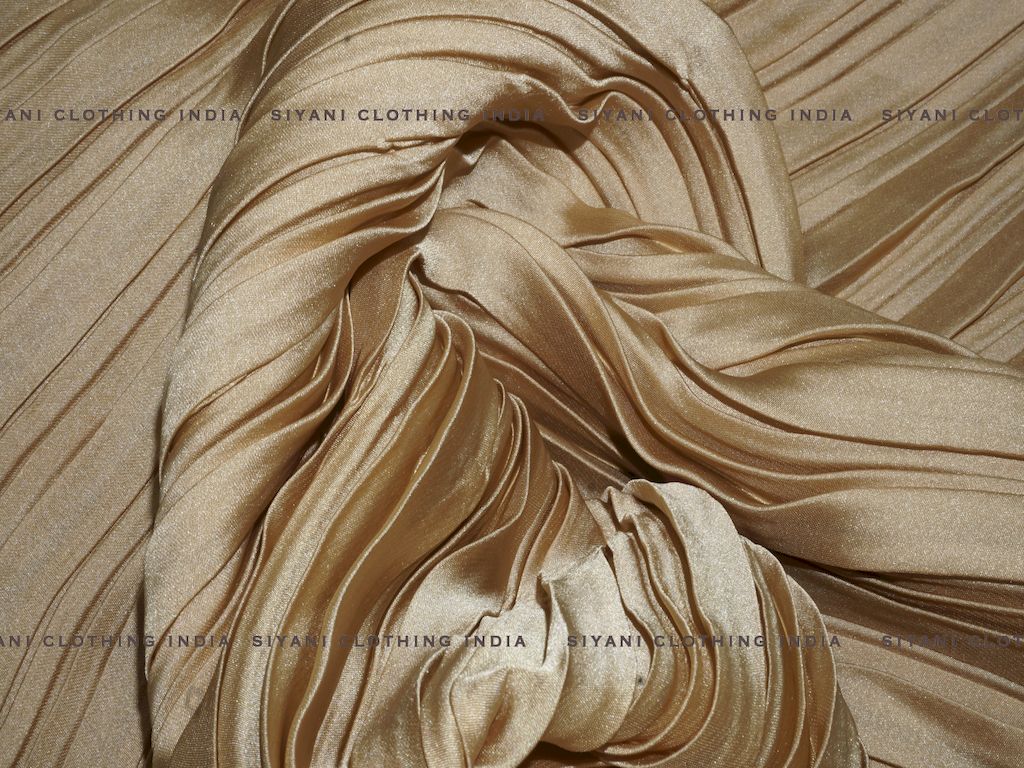 Golden Pleated Satin Georgette Fabric - Siyani Clothing India