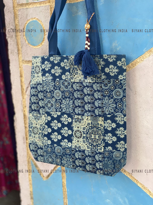 Siyani Blue Floral Pattern Handmade Sling Bag